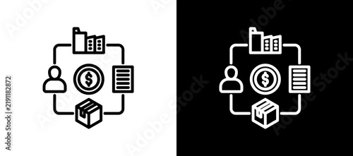 Value Chain Line Icon On White and Black Backgrounds.   