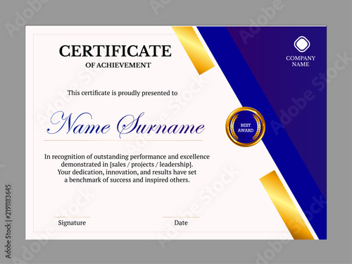 Konstfotografi Elegant white‑blue‑gold design with “BEST AWARD” emblem, honoring outstanding performance in sales, projects, or leadership