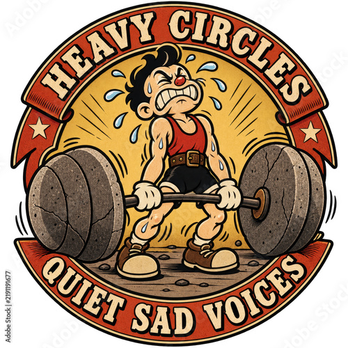 Vintage Cartoon Weightlifter Lifting Heavy Barbell with Gym Humor Quote