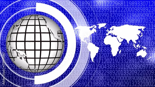 Digital globe earth map with blue technology background and binary code data stream