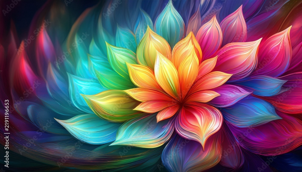 Fototapeta premium Fantasy Spectral Rainbow Flower Wallpaper Background Illustration