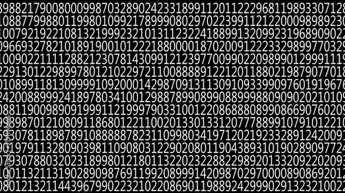 Abstract background with many random white digital numbers on a dark black surface