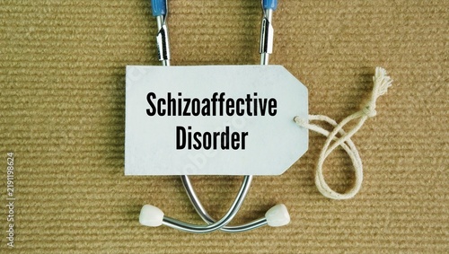 Fotografía Stethoscope and paper tag with the word Schizoaffective disorder