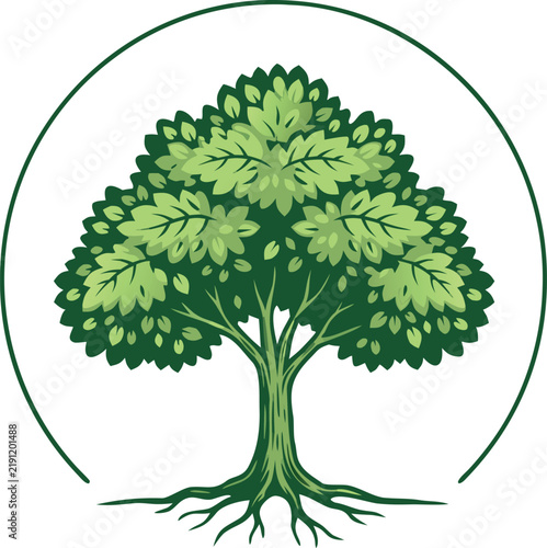 Decorative Tree of Life Vector Illustration with Roots and Circular Botanical Frame