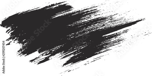 Black Textured Brush Stroke on White Background with Hand Painted Grunge Effect