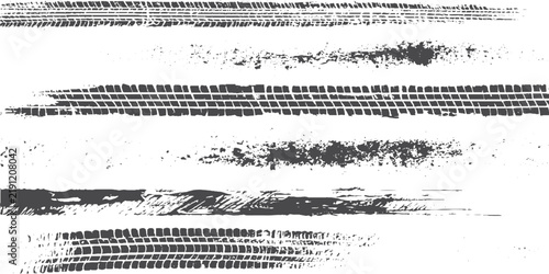 Tire Track Set with Distressed Rubber Tread Imprints and Grunge Texture