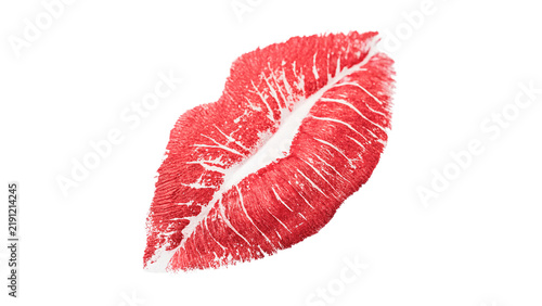 Cuadro en lienzo Vibrant red lipstick mark lip print trace smear isolated graphic design cosmetic