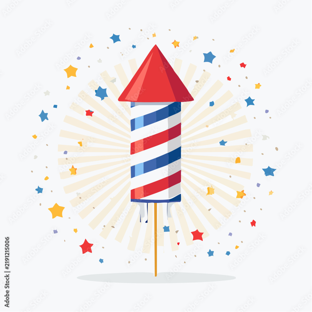 Obraz premium Patriotic Red White and Blue Independence Day Firework Rocket Illustration