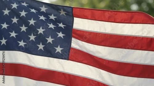 Waving American Flag USA Stars and Stripes Rippling in Wind Closeup Red White Blue Patriotic