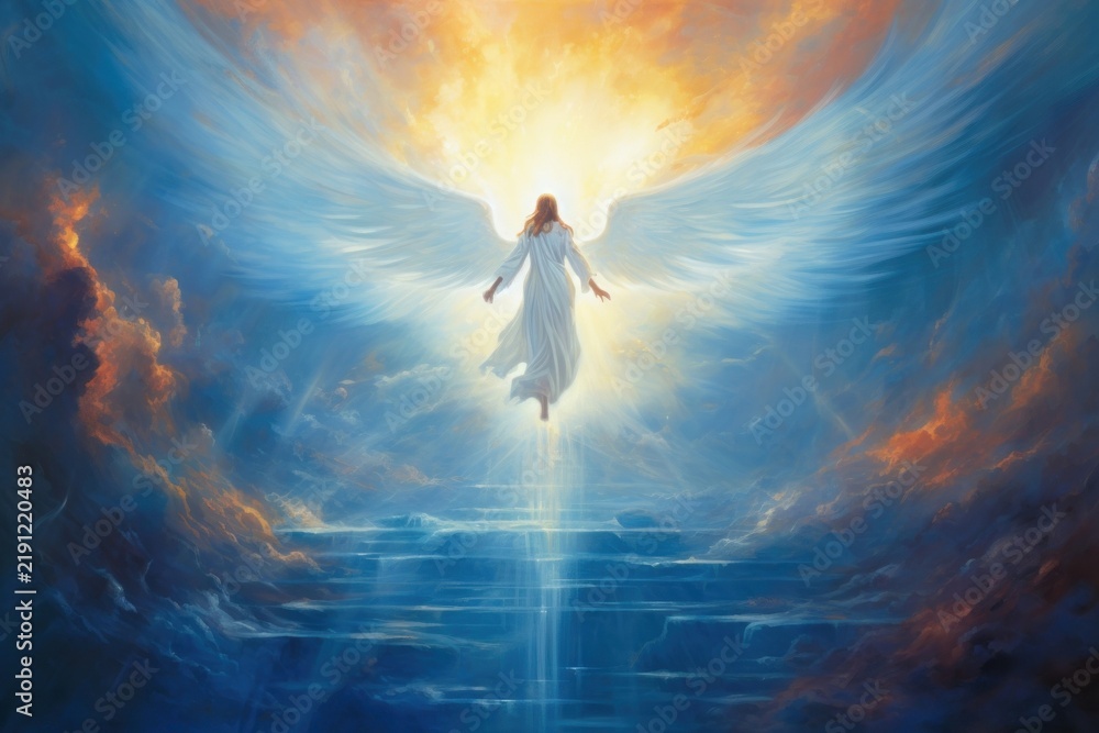 Fototapeta premium Painting of heaven angel outdoors blue.