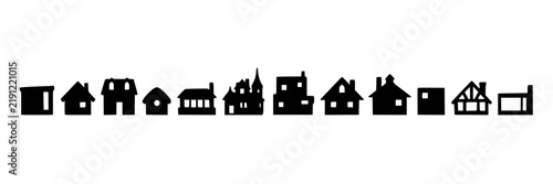 Residential Architecture Icons Set, Minimalist Design, Building Silhouettes, Home Illustrations, Urban Planning Concept.
