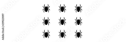 Spiders, Minimalist Icons Set with Simple Design. Vector Illustrations, Black Silhouette Style