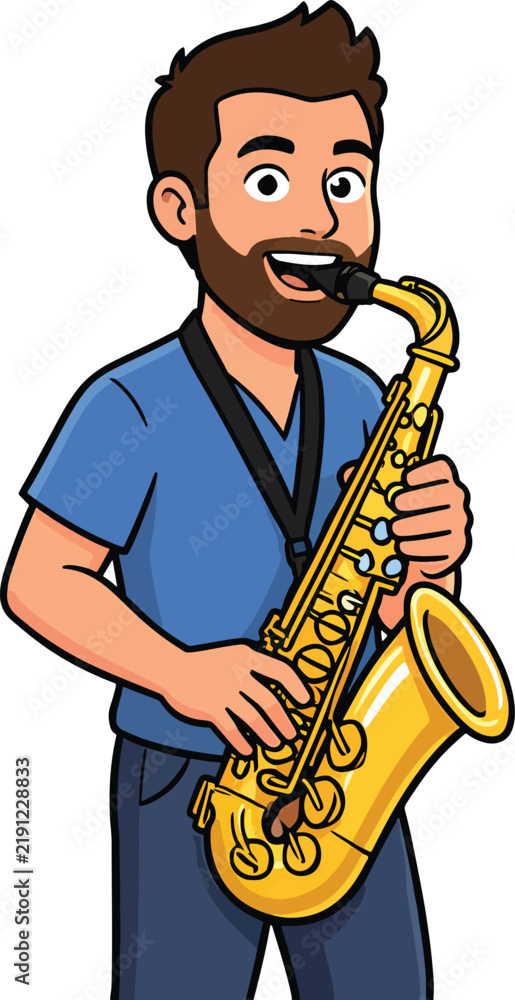 Fototapeta premium Man playing saxophone musical instrument cartoon vector illustration