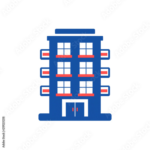 Bild auf Leinwand Multi story residential apartment building icon featuring windows, balcony, main