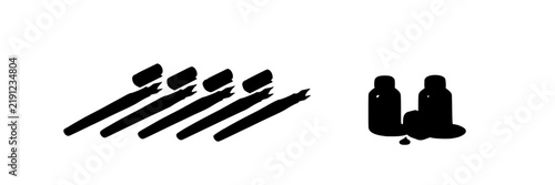 Calligraphy Supplies Icons, Brush Pens Set, Artistic Tools Illustration Featuring Art, Vector