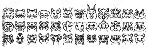 Cartoon Animal Faces Set, Whimsical Character Heads, Cute Animal Illustrations, Vector Design Elements