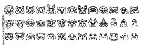 Cartoon Animal Faces Set, Whimsical Character Illustrations, Cute Animal Head Icons