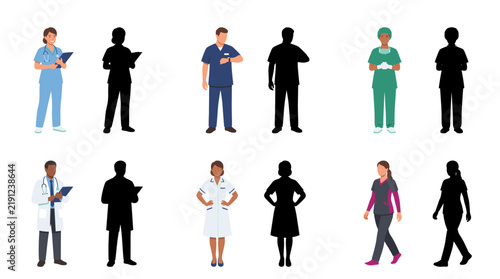 Obraz na płótnie Set of vector collection featuring different styles of nurse uniforms and profes