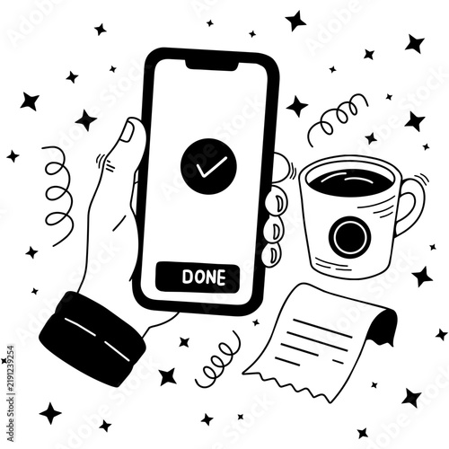 Payment Done Confirmation with Coffee and Receipt