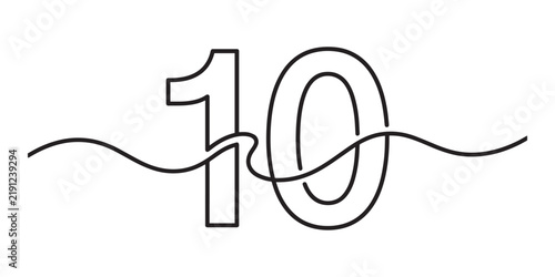 Number 10 with a continuous line wave