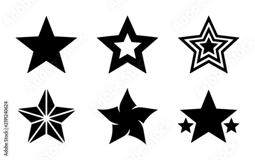 Black stars graphic elements, simple shapes, set collection background