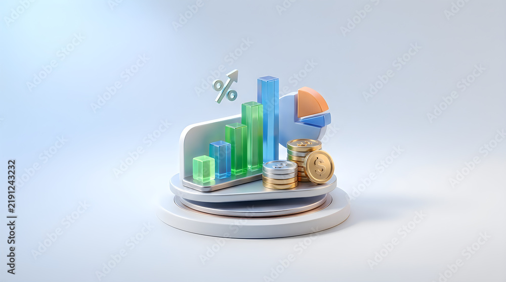 Obraz premium Abstract financial growth concept with rising charts coins and a percentage symbol