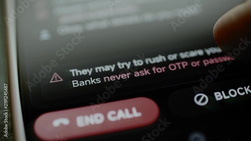 Security warning advises ending or blocking scam call