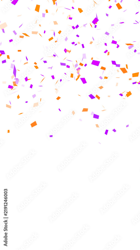 Fototapeta premium Orange and Purple Falling Confetti Particles Papers on transparent background,png Halloween Party celebration isolated vertical social media design element