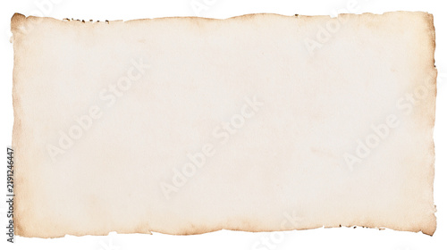 Aged parchment paper with burnt edges, isolated on transparent background