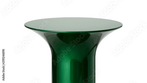 Shiny emerald green acrylic pedestal table, isolated on transparent background