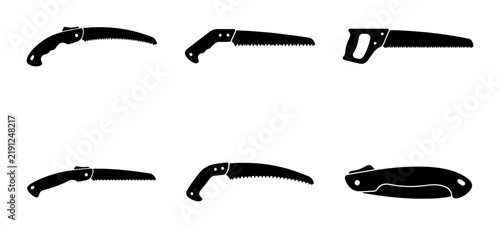 Konstfotografi Black silhouettes of six different saws, graphic tool icons, design