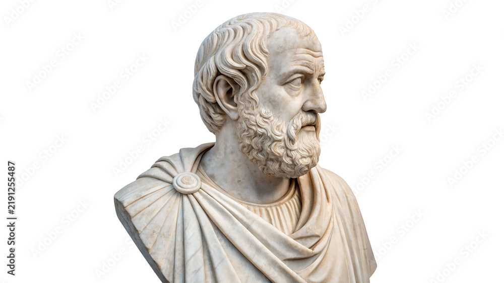 Fototapeta premium Ancient Greek philosopher Socrates marble bust statue isolated on transparent background.