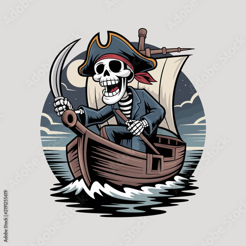 Obraz na plátne Pirate skeleton on a boat sword.