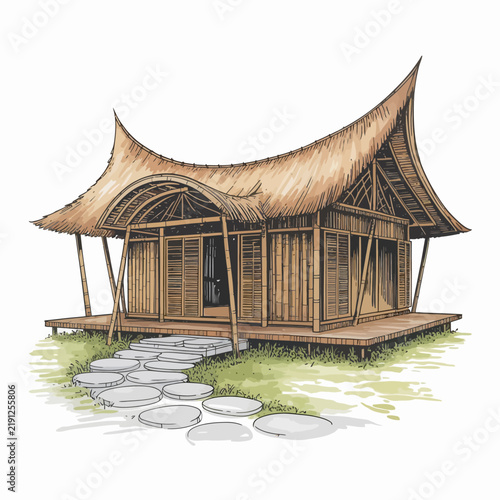 Traditional Thai bamboo wooden house.
