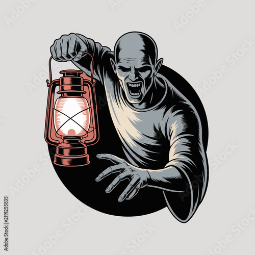 Zombie holding a red lantern tightly.