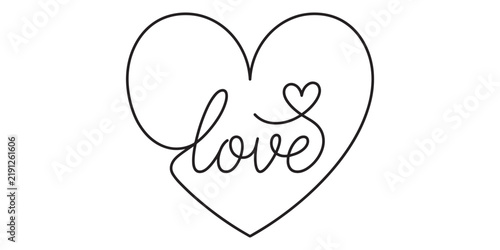 Heart outline with love text isolated on white background