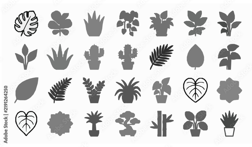 Fototapeta premium Modern Indoor Plant Icon Collection