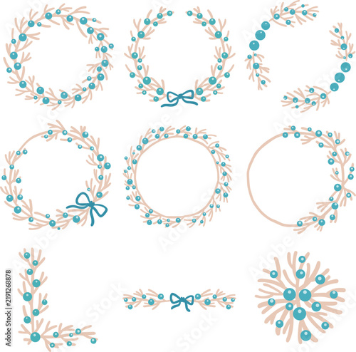Tropical Coastal Christmas Wreath with Coral Twigs, Turquoise Baubles, and Bow for Coastal Living, Summer Christmas, Christmas Holiday and Summer Beach concept.
