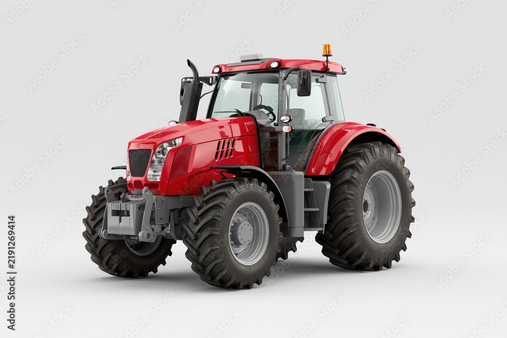 Fototapeta premium The Red Tractor in Studio Lighting Showcasing Modern Farming Machinery