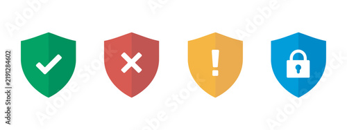 Canvastavla Colored shield icon set, security status symbols for approved protection, denied