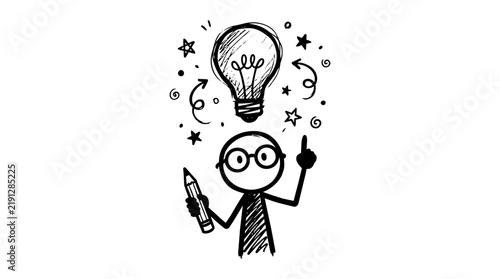 Light bulb idea stick figure hand drawn doodle illustration