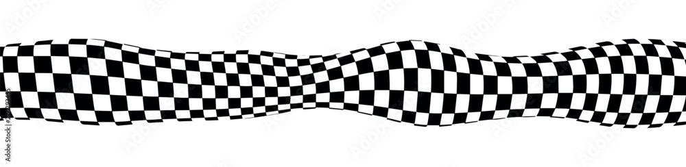 Obraz premium Wavy chess board textured shape. Chessboard mosaic concept. Wave distortion effect. Vector illustration.