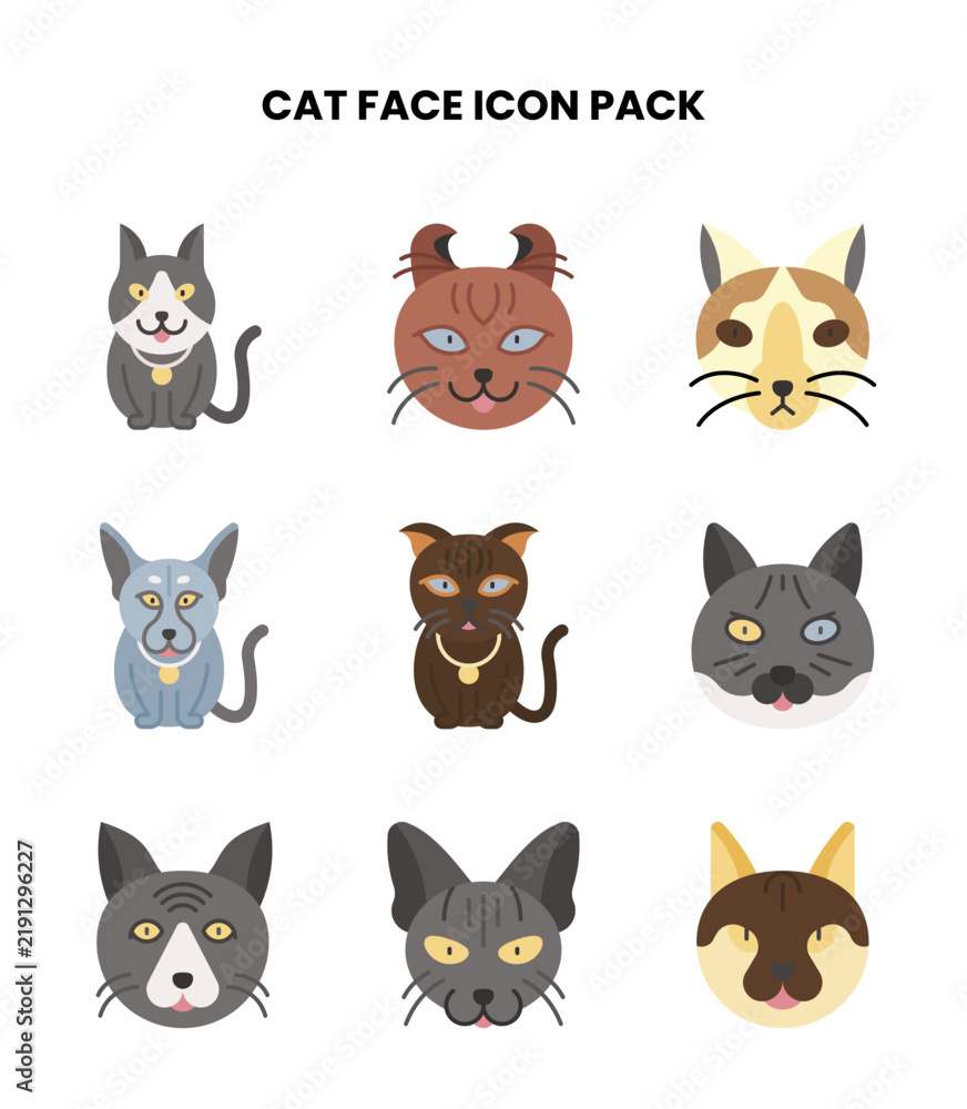 Fototapeta premium Cat Face Flat Icons Pack