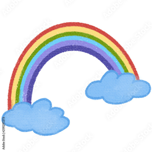 rainbow in the sky, hand drawn crayon style rainbow in the clouds, rainbow illustration