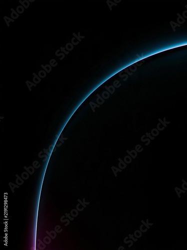 Dark background with a curved line in the center. the line is made up of two colors - blue and purple - that appear to be glowing in the dark.
