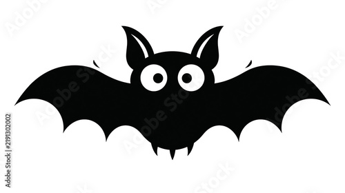 Cute cartoon bat silhouette with large round eyes and spread wings