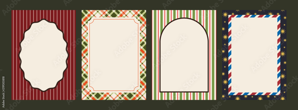 Obraz premium Cute Christmas Frame and Border Set with Bows, Plaid Ribbons, and Wavy Scalloped Shapes for Holiday Cards, Invitations, Prints, and Festive Decor