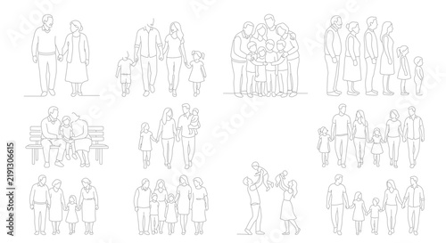 Obraz na płótnie Minimalist Family Line Art Collection, Diverse Generations & Groupings, Simple H
