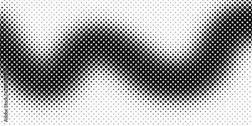 Abstract black and white wavy halftone dot pattern.