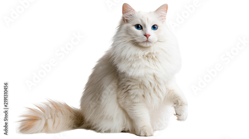 Konstfotografi Fluffy white cat with bright blue eyes sitting and looking forward